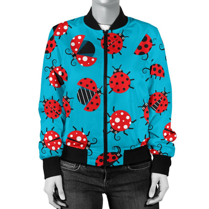Ladybug Action Print Pattern Women Casual Bomber Jacket