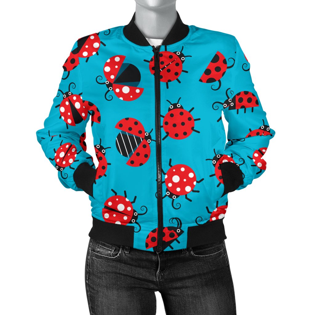 Ladybug Action Print Pattern Women Casual Bomber Jacket