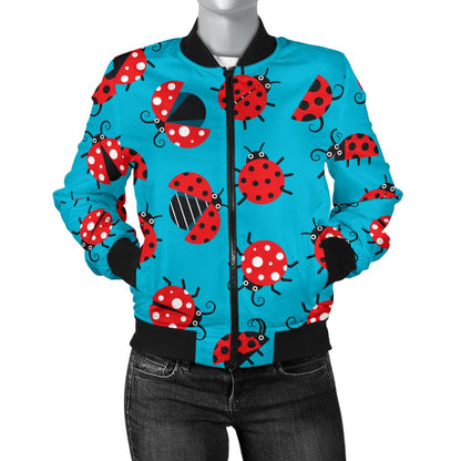 Ladybug Action Print Pattern Women Casual Bomber Jacket