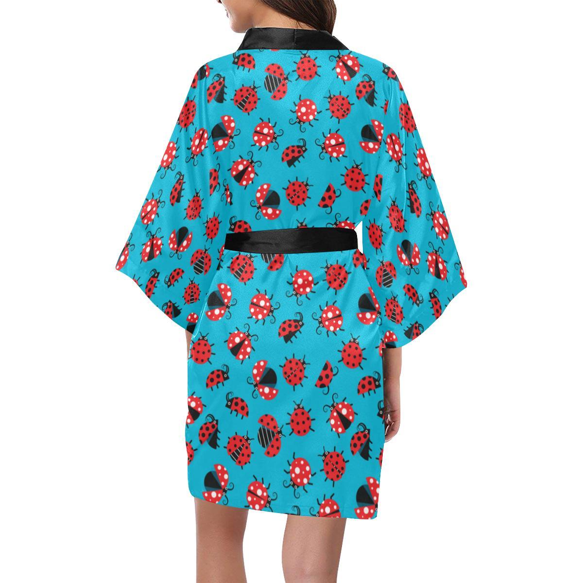 Ladybug Action Print Pattern Women Short Kimono Robe