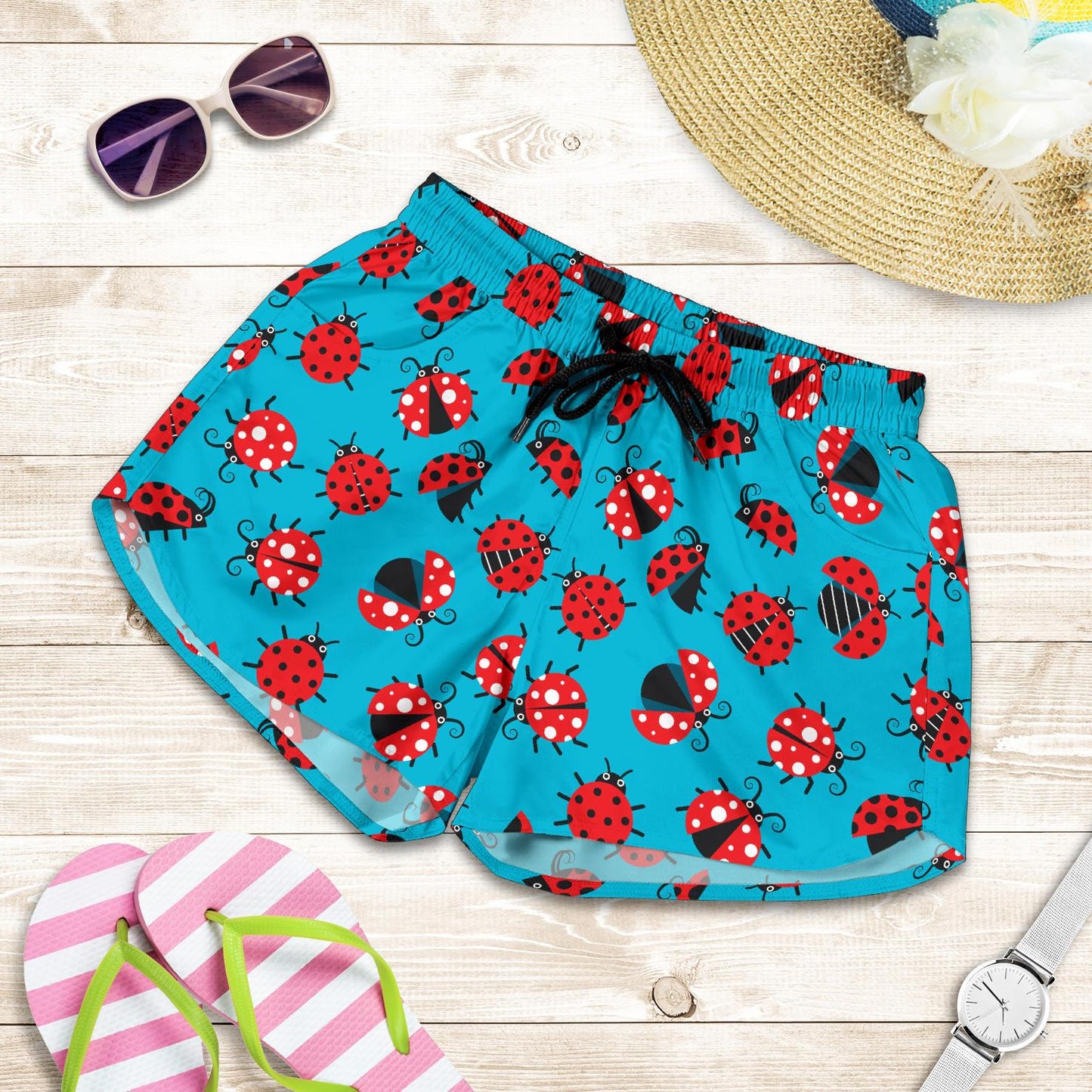 Ladybug Action Print Pattern Women Shorts-JTAMIGO.COM