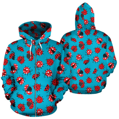 Ladybug Action Print Pattern Zip Up Hoodie