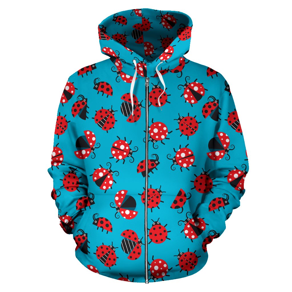 Ladybug Action Print Pattern Zip Up Hoodie