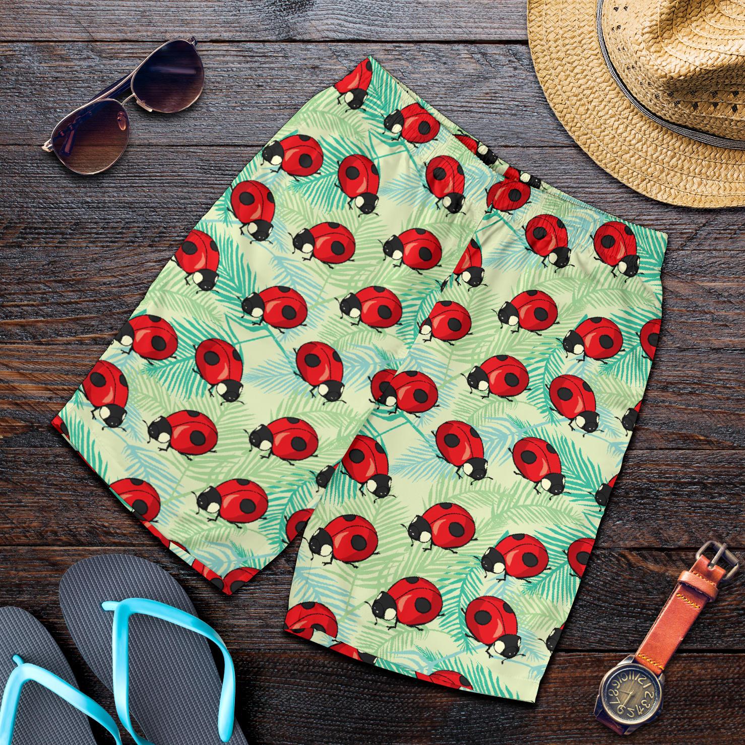 Ladybug Cute Print Pattern Mens Shorts-JTAMIGO.COM