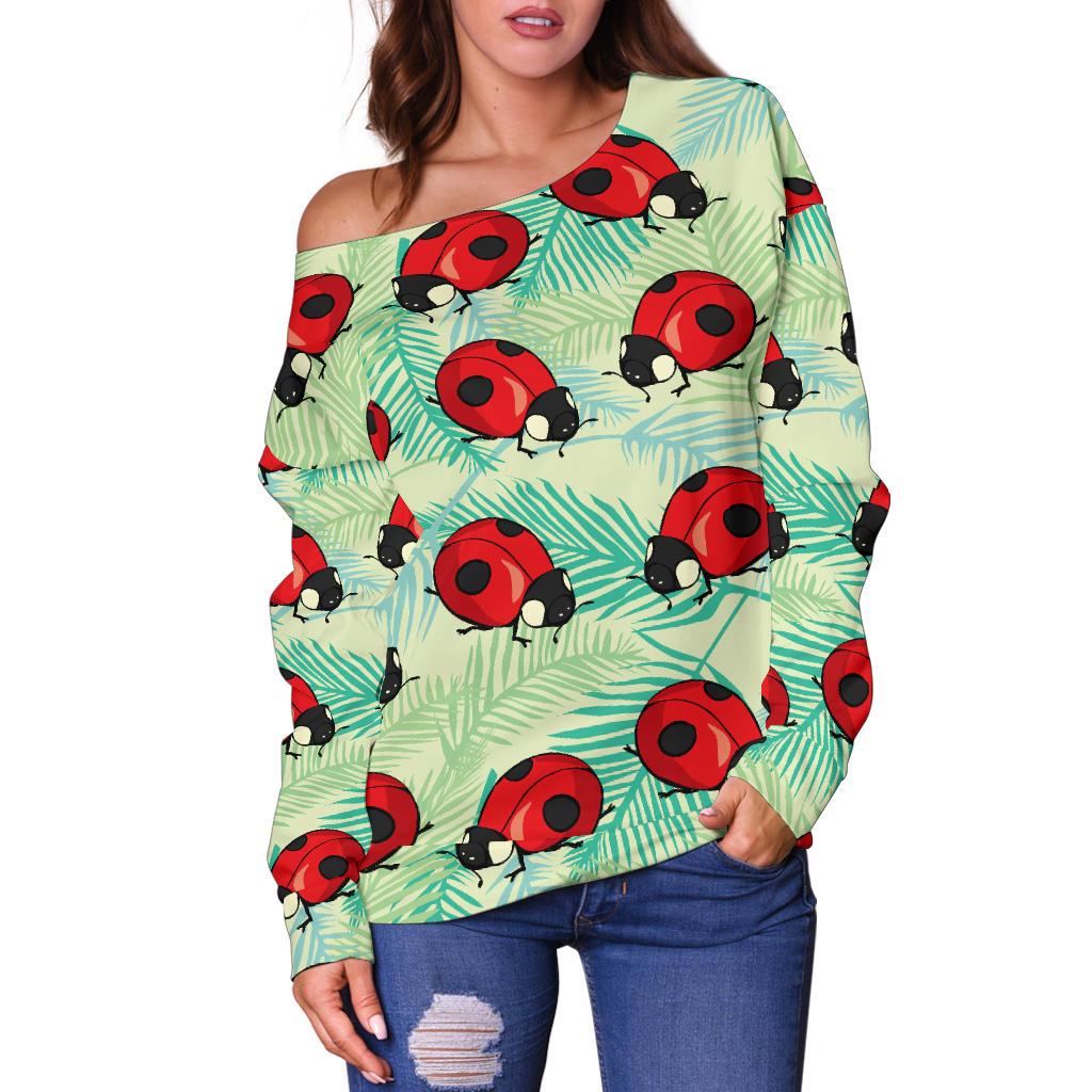 Ladybug Cute Print Pattern Off Shoulder Sweatshirt