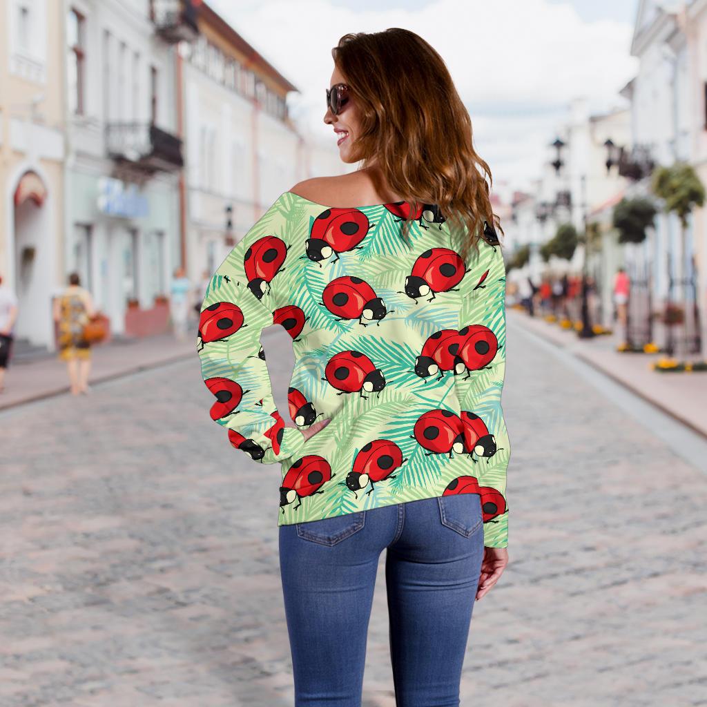 Ladybug Cute Print Pattern Off Shoulder Sweatshirt