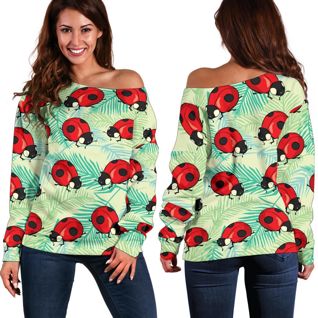 Ladybug Cute Print Pattern Off Shoulder Sweatshirt