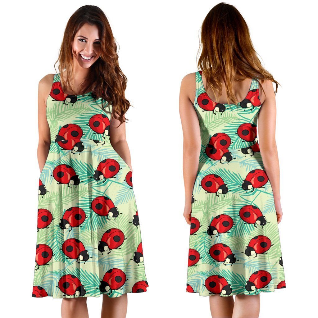 Ladybug Cute Print Pattern Sleeveless Dress