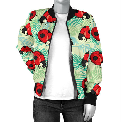 Ladybug Cute Print Pattern Women Casual Bomber Jacket