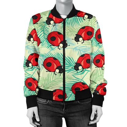 Ladybug Cute Print Pattern Women Casual Bomber Jacket