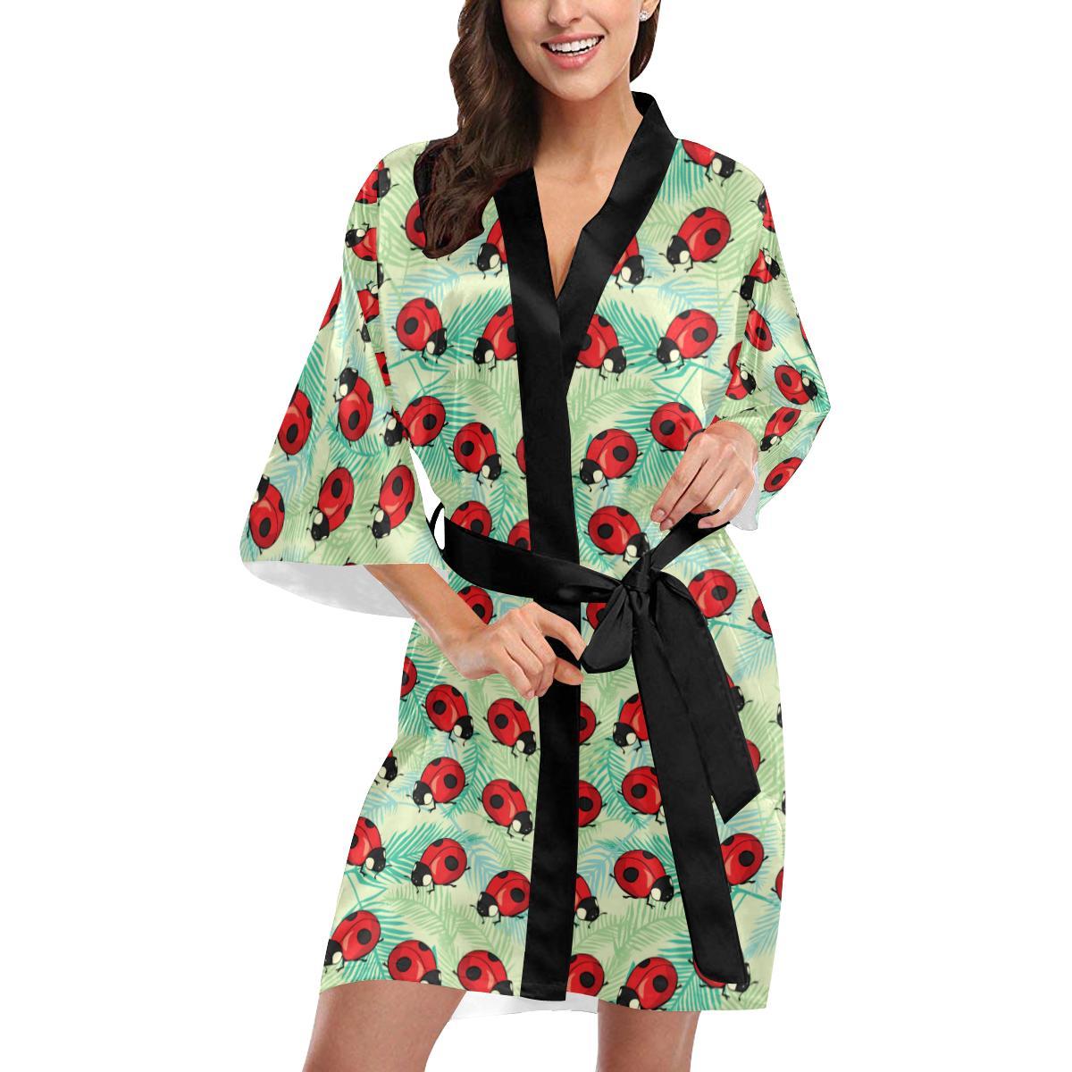 Ladybug Cute Print Pattern Women Short Kimono Robe