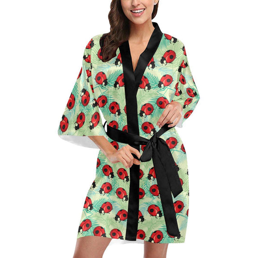 Ladybug Cute Print Pattern Women Short Kimono Robe