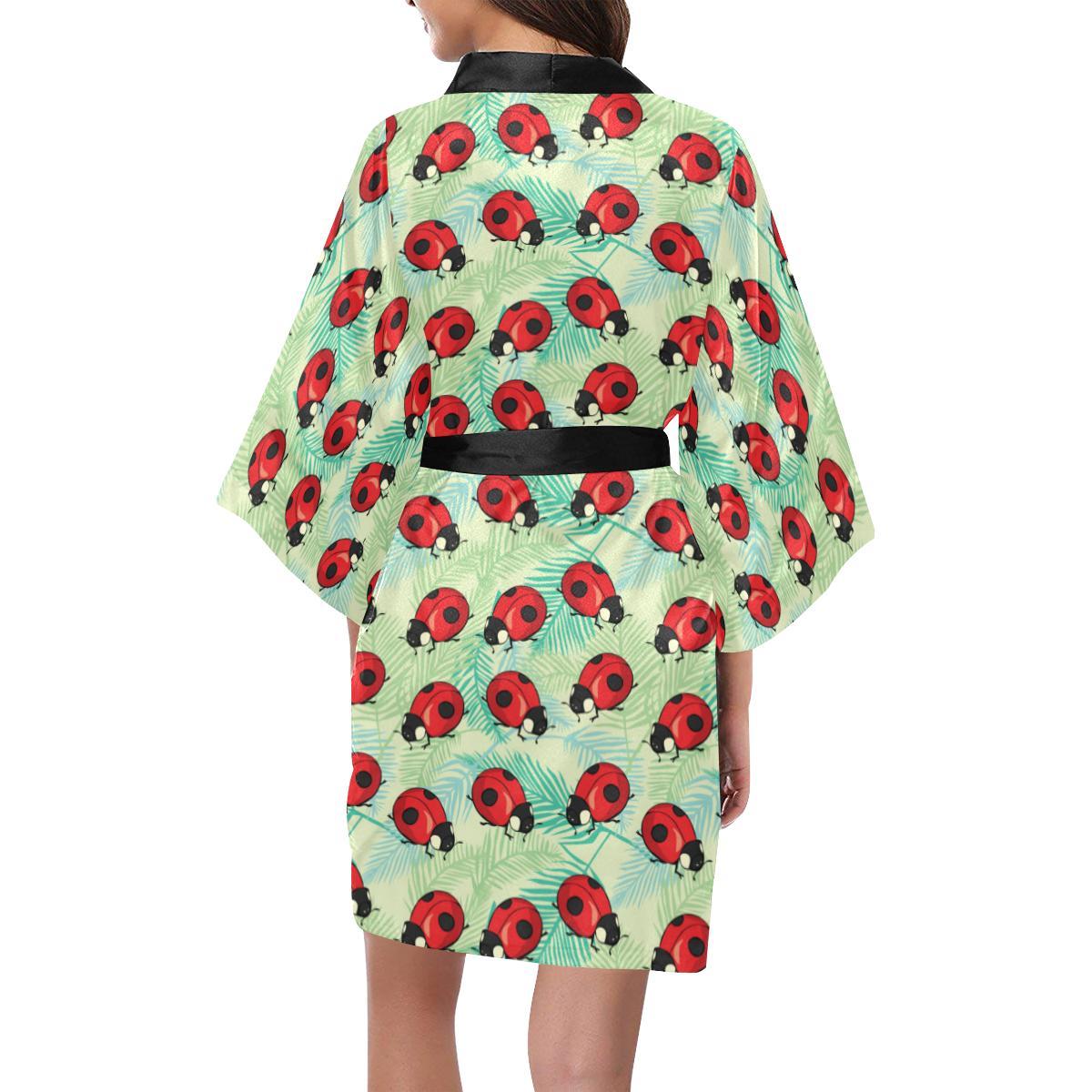 Ladybug Cute Print Pattern Women Short Kimono Robe
