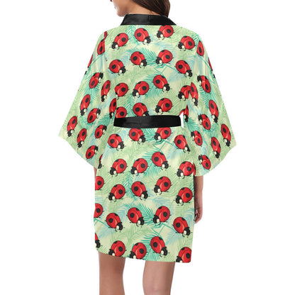 Ladybug Cute Print Pattern Women Short Kimono Robe
