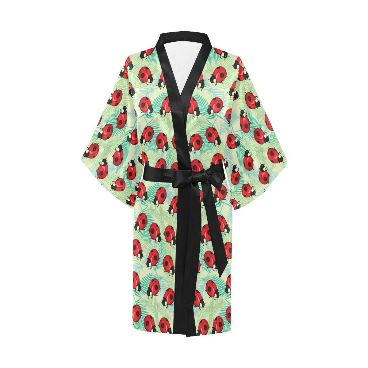 Ladybug Cute Print Pattern Women Short Kimono Robe
