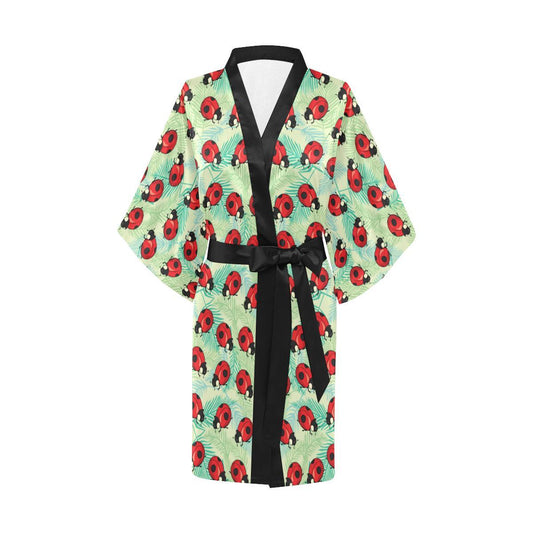Ladybug Cute Print Pattern Women Short Kimono Robe