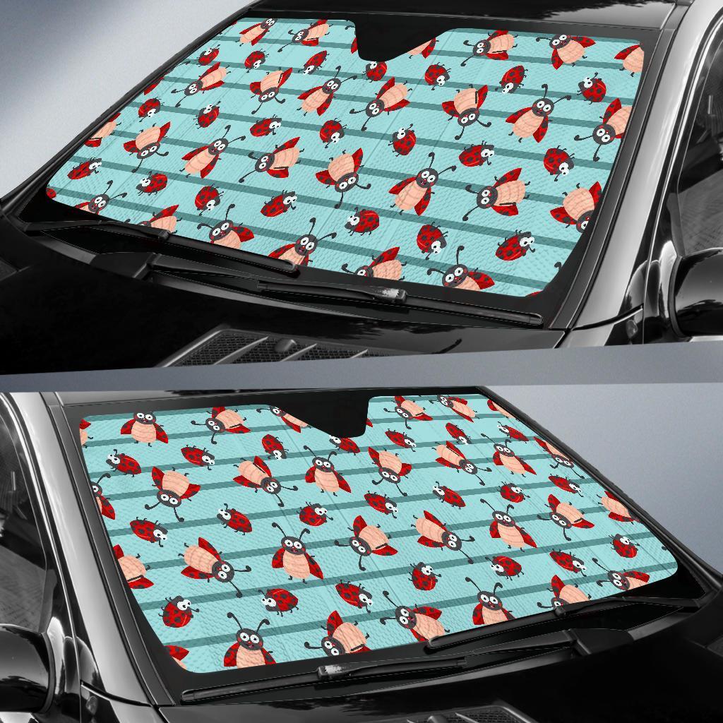 Ladybug Happy Print Pattern Car Sun Shade For Windshield