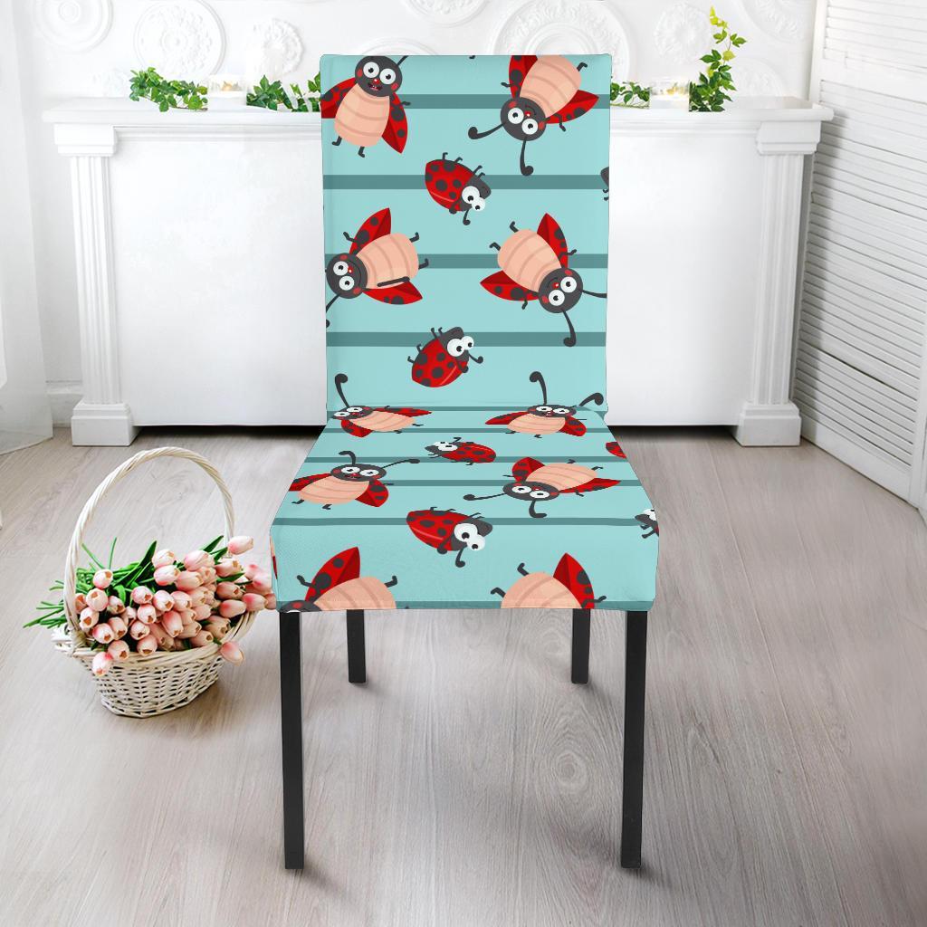 Ladybug Happy Print Pattern Dining Chair Slipcover-JTAMIGO.COM