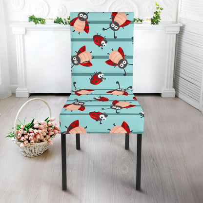 Ladybug Happy Print Pattern Dining Chair Slipcover-JTAMIGO.COM