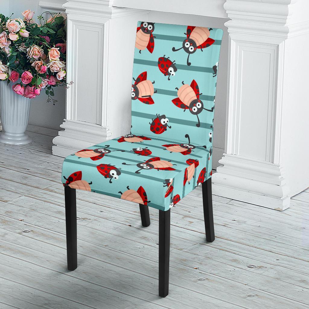 Ladybug Happy Print Pattern Dining Chair Slipcover-JTAMIGO.COM
