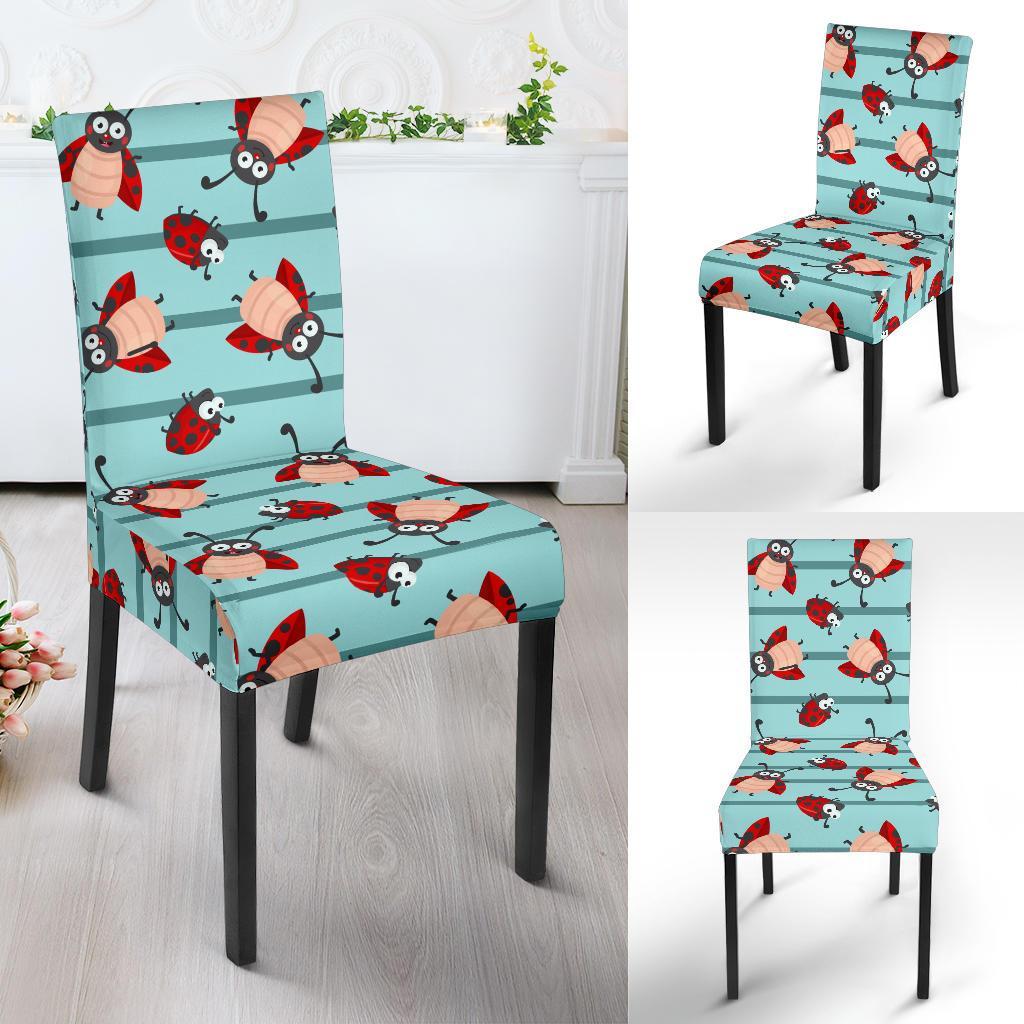 Ladybug Happy Print Pattern Dining Chair Slipcover-JTAMIGO.COM