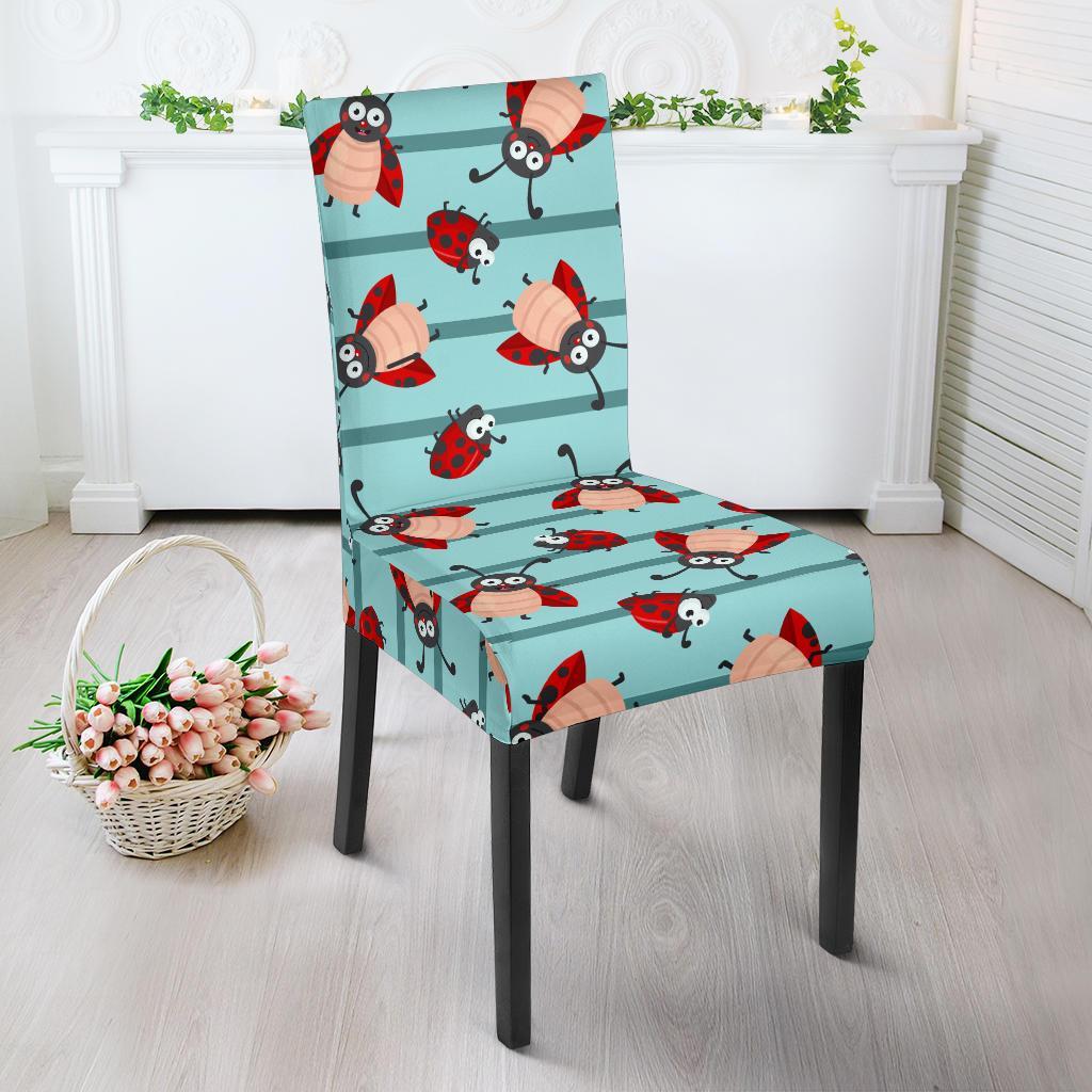 Ladybug Happy Print Pattern Dining Chair Slipcover-JTAMIGO.COM