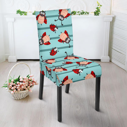 Ladybug Happy Print Pattern Dining Chair Slipcover-JTAMIGO.COM