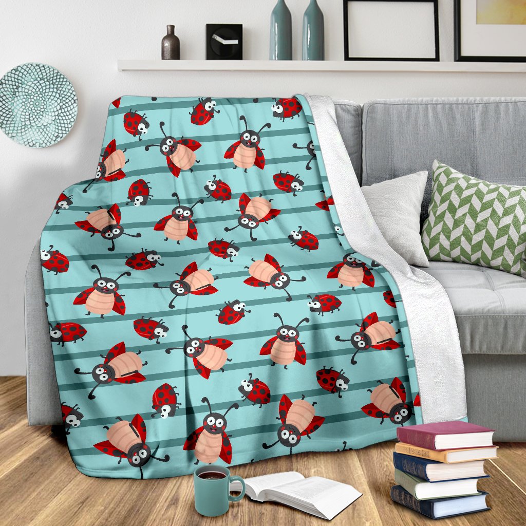 Ladybug Happy Print Pattern Fleece Blanket
