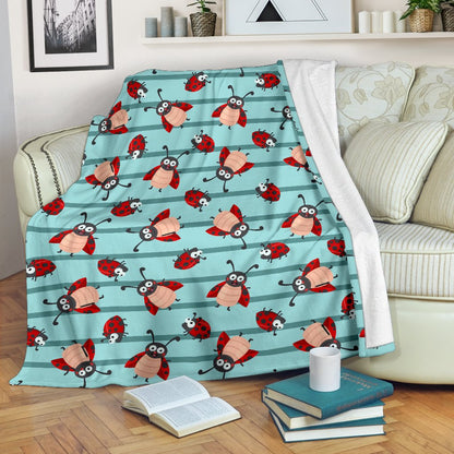 Ladybug Happy Print Pattern Fleece Blanket