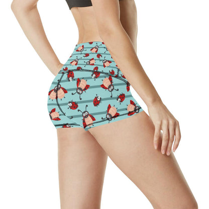 Ladybug Happy Print Pattern High Waisted Spandex Shorts-JTAMIGO.COM