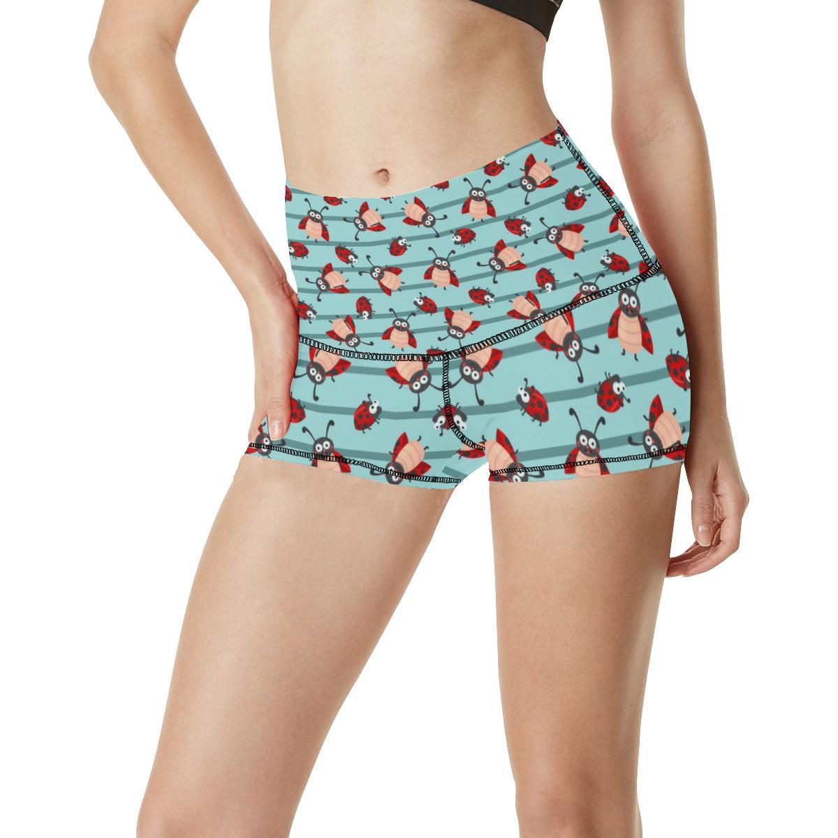 Ladybug Happy Print Pattern High Waisted Spandex Shorts-JTAMIGO.COM