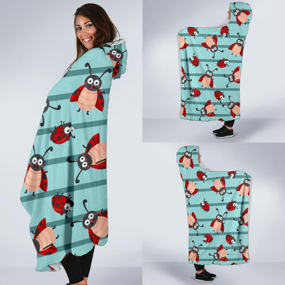 Ladybug Happy Print Pattern Hooded Blanket-JTAMIGO.COM