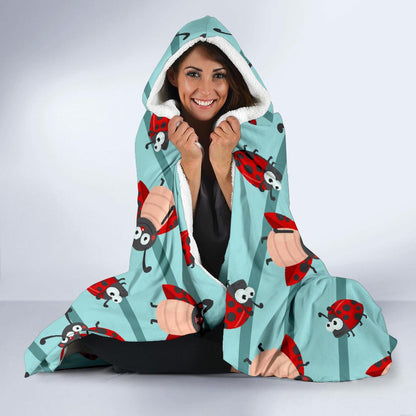 Ladybug Happy Print Pattern Hooded Blanket-JTAMIGO.COM