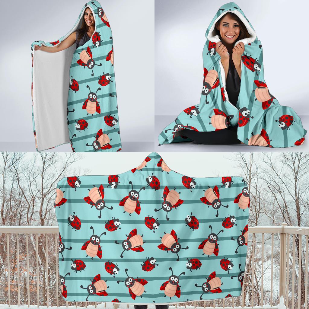 Ladybug Happy Print Pattern Hooded Blanket-JTAMIGO.COM