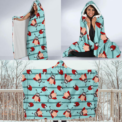 Ladybug Happy Print Pattern Hooded Blanket-JTAMIGO.COM