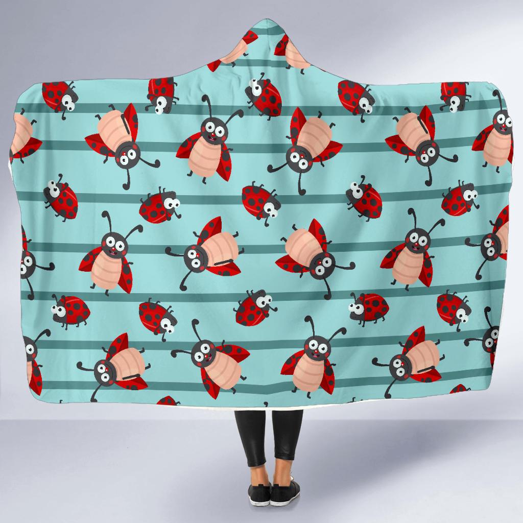 Ladybug Happy Print Pattern Hooded Blanket-JTAMIGO.COM