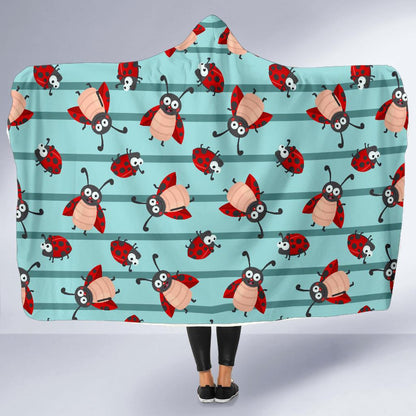 Ladybug Happy Print Pattern Hooded Blanket-JTAMIGO.COM
