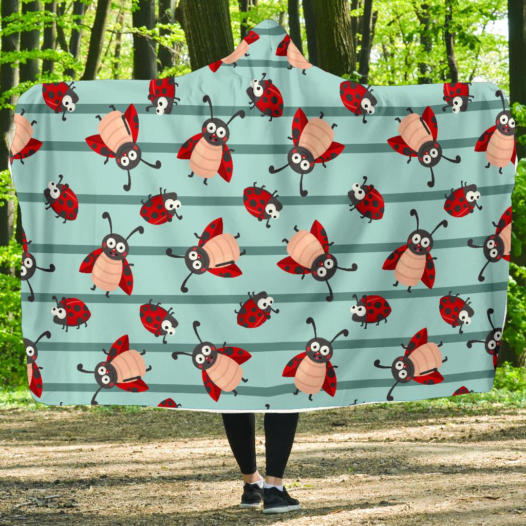 Ladybug Happy Print Pattern Hooded Blanket-JTAMIGO.COM