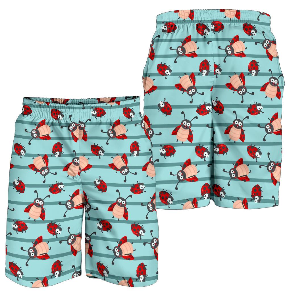 Ladybug Happy Print Pattern Mens Shorts-JTAMIGO.COM