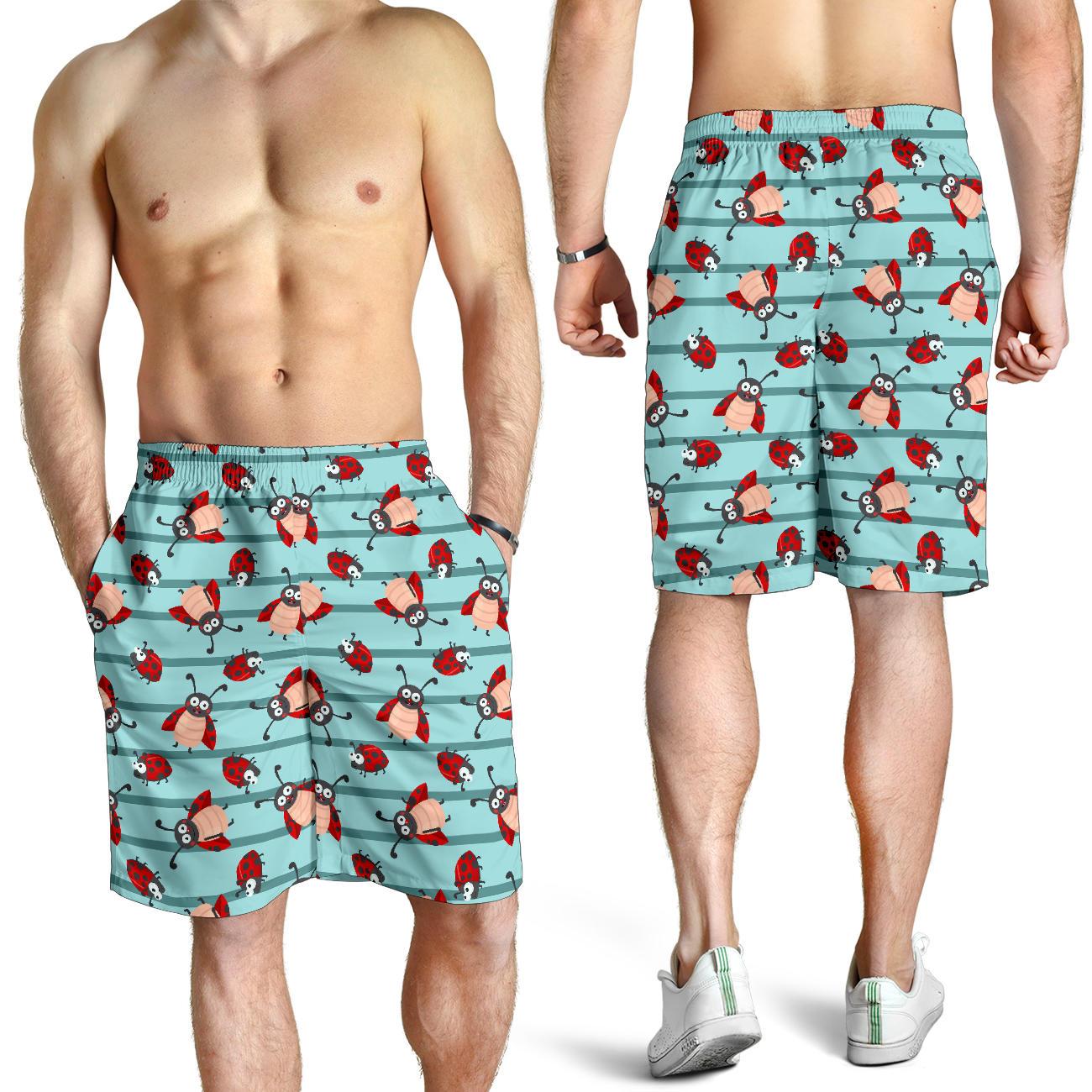 Ladybug Happy Print Pattern Mens Shorts-JTAMIGO.COM