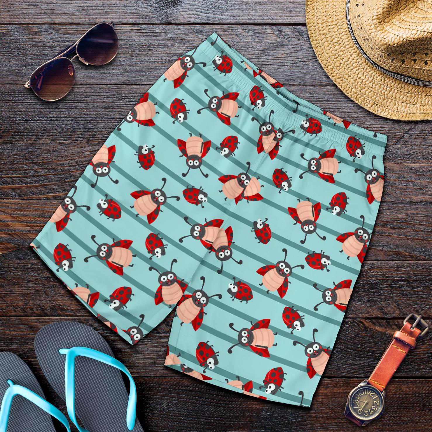 Ladybug Happy Print Pattern Mens Shorts-JTAMIGO.COM