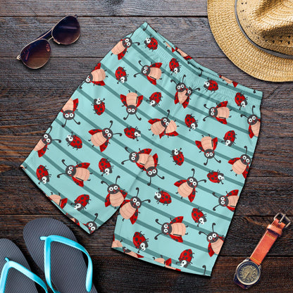 Ladybug Happy Print Pattern Mens Shorts-JTAMIGO.COM