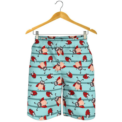 Ladybug Happy Print Pattern Mens Shorts-JTAMIGO.COM