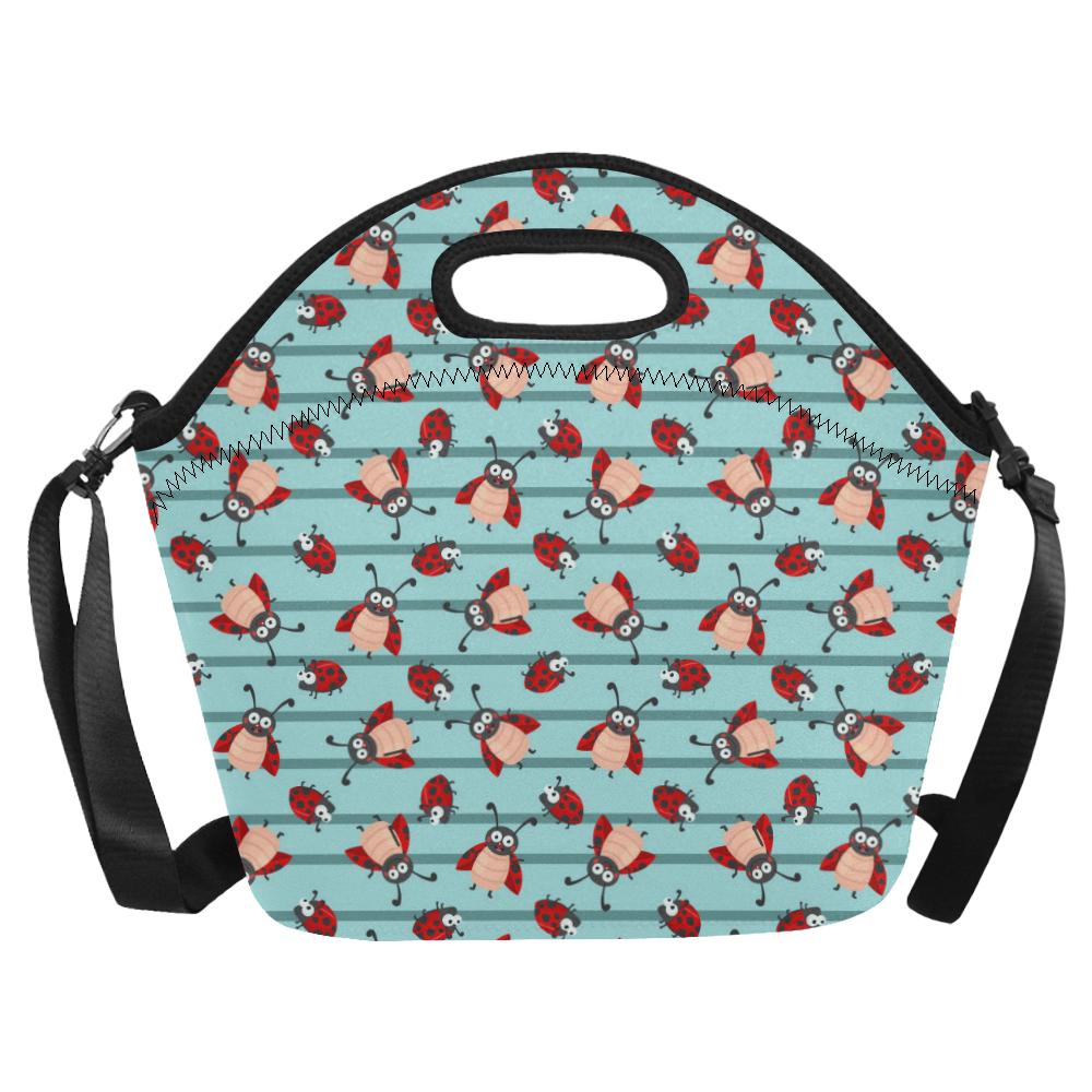 Ladybug Happy Print Pattern Neoprene Lunch Bag (Model 1669)(Large)-JTAMIGO.COM