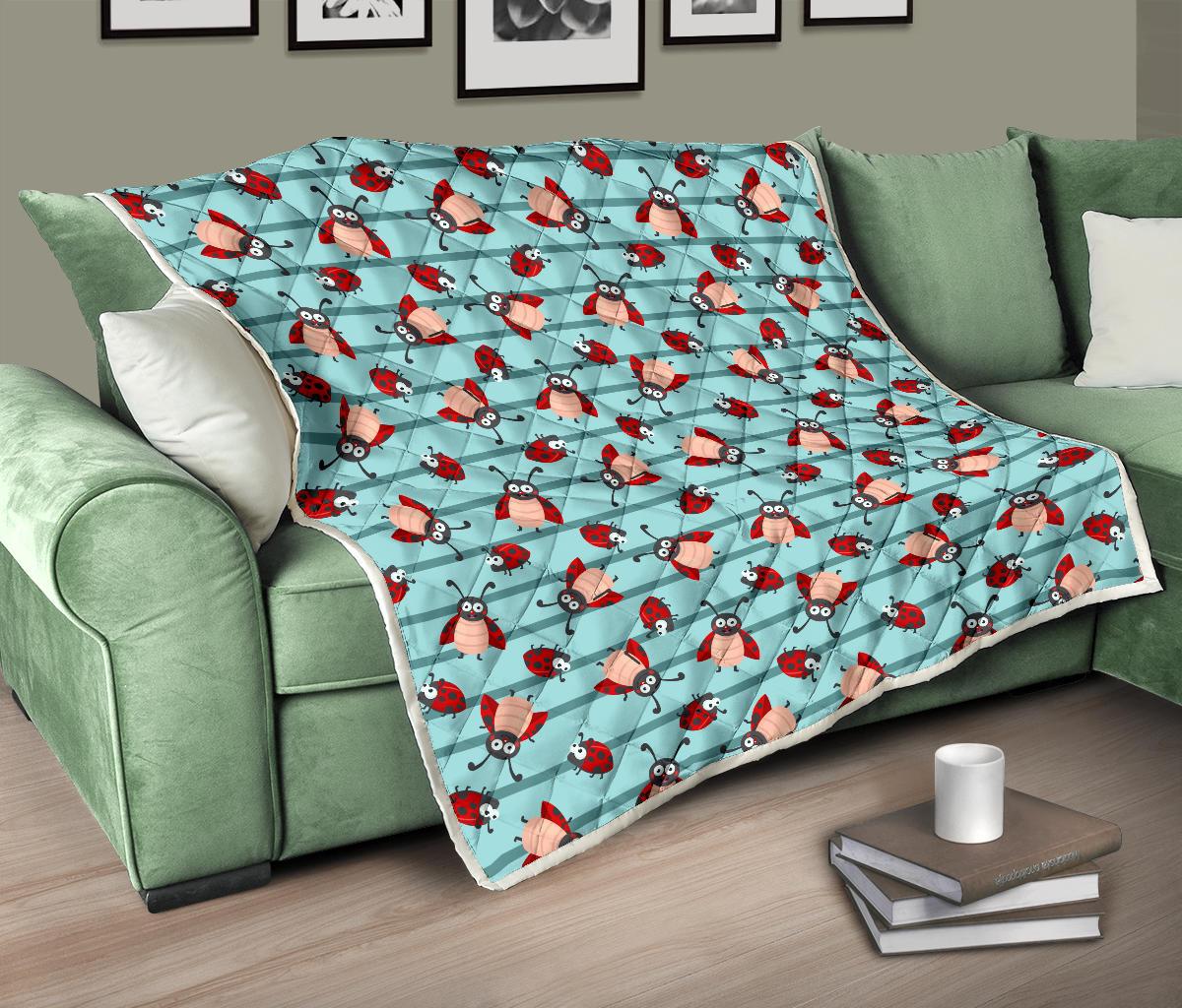Ladybug Happy Print Pattern Premium Quilt-JTAMIGO.COM