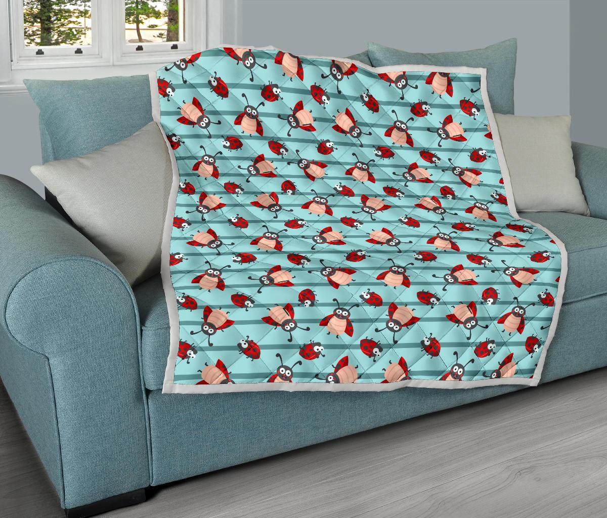 Ladybug Happy Print Pattern Premium Quilt-JTAMIGO.COM