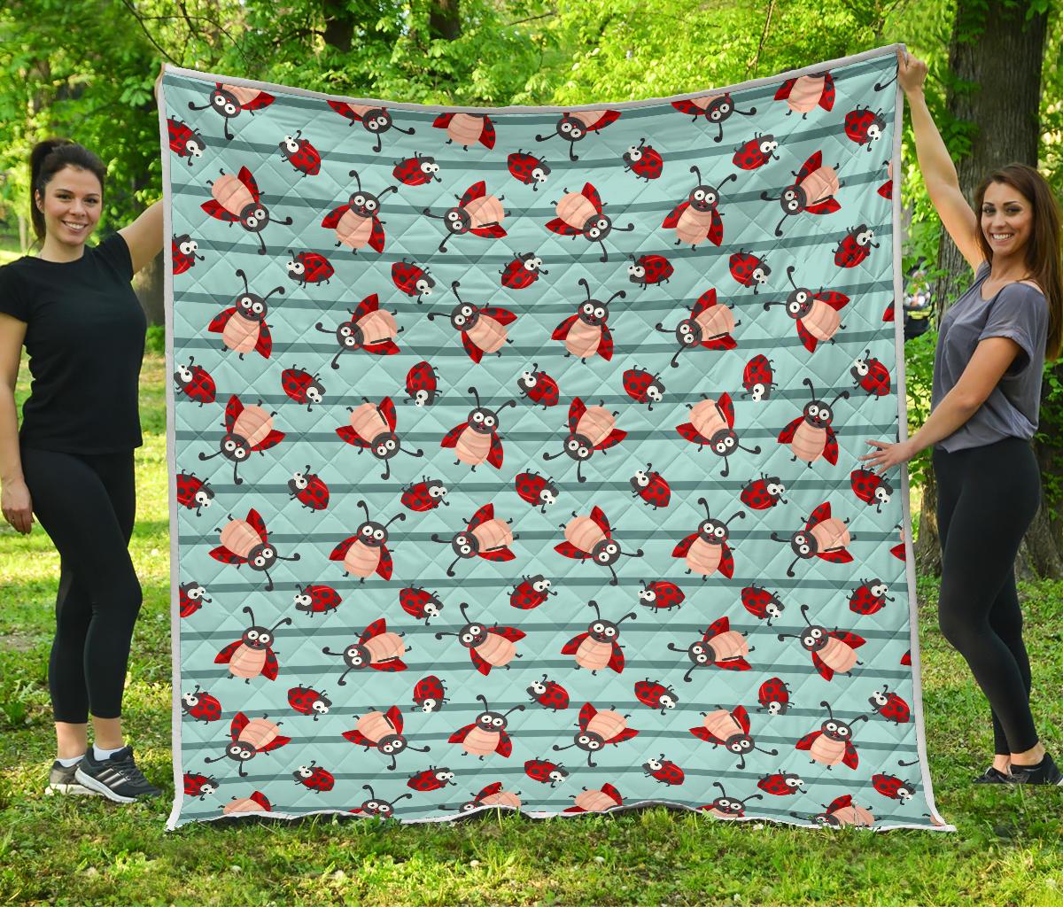 Ladybug Happy Print Pattern Premium Quilt-JTAMIGO.COM