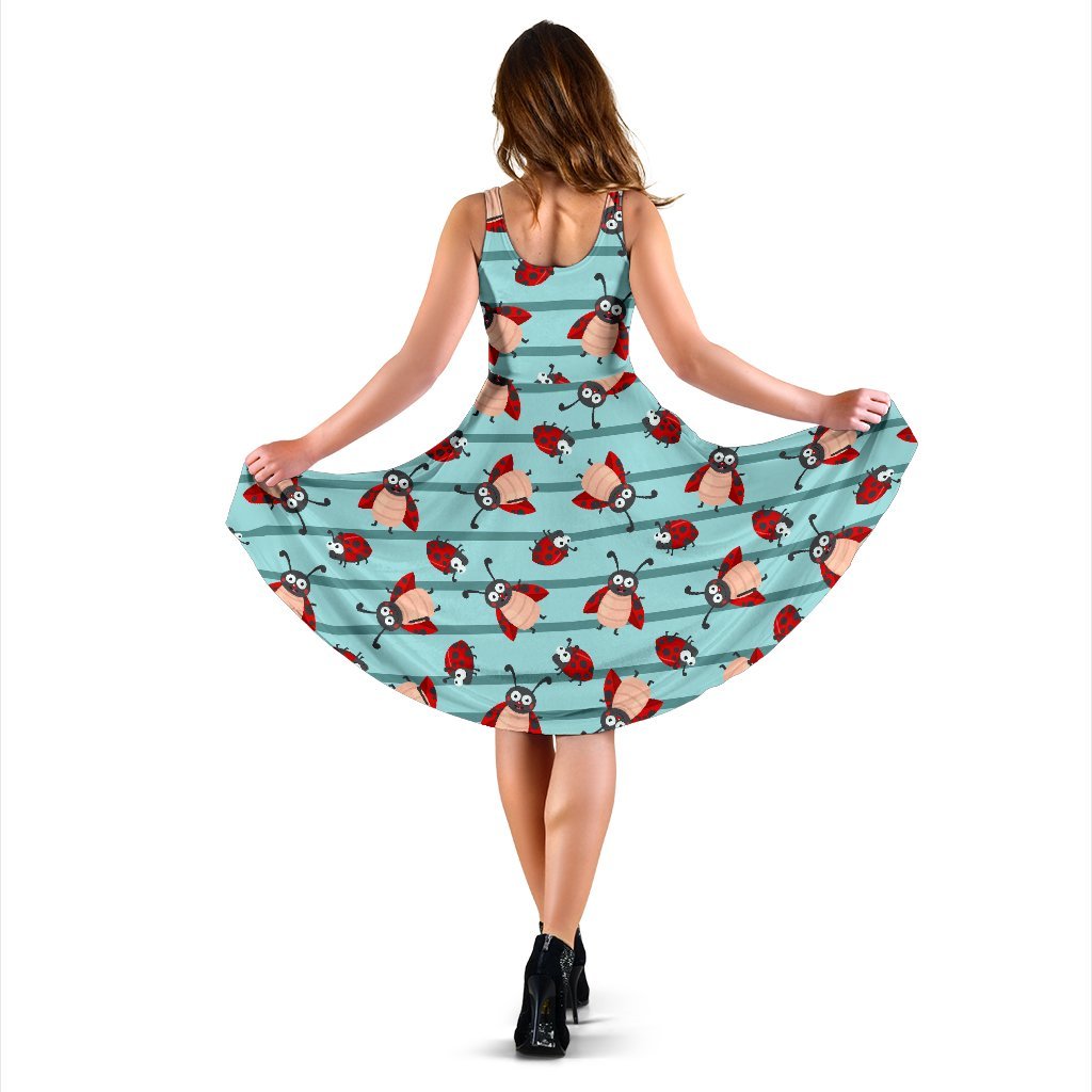 Ladybug Happy Print Pattern Sleeveless Dress