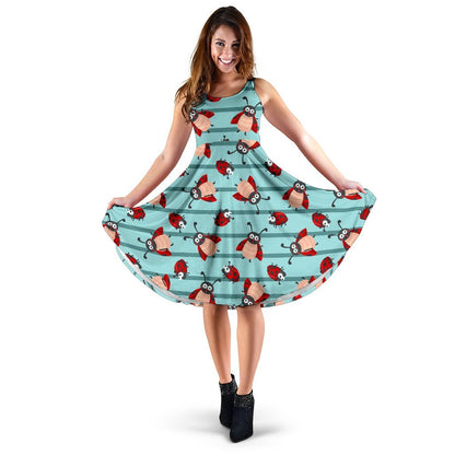 Ladybug Happy Print Pattern Sleeveless Dress