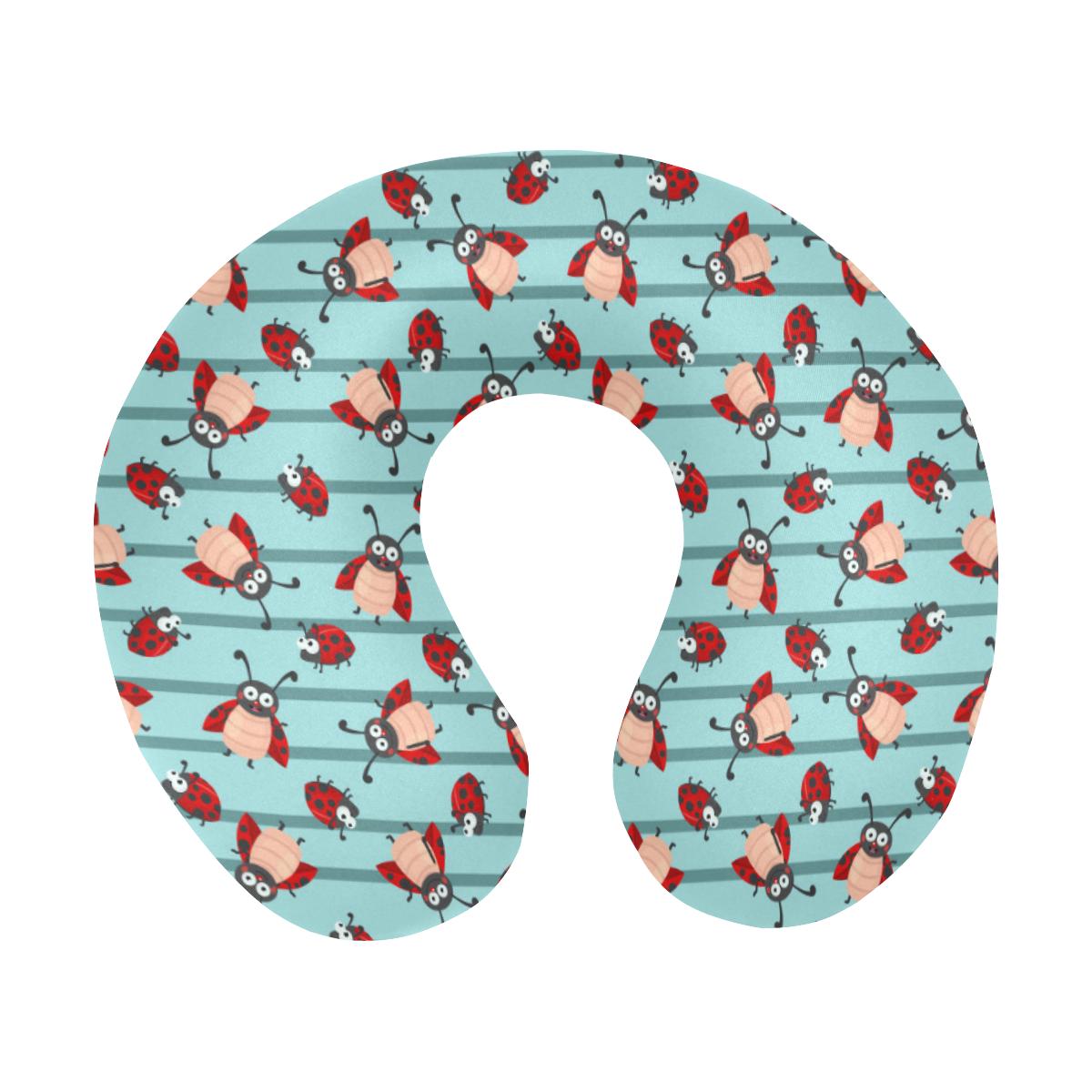 Ladybug Happy Print Pattern U-Shaped Travel Neck Pillow-JTAMIGO.COM